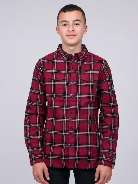Chemise manches longues carreaux tamaro garçon Bordeaux+Marron 1 - vertbaudet enfant 