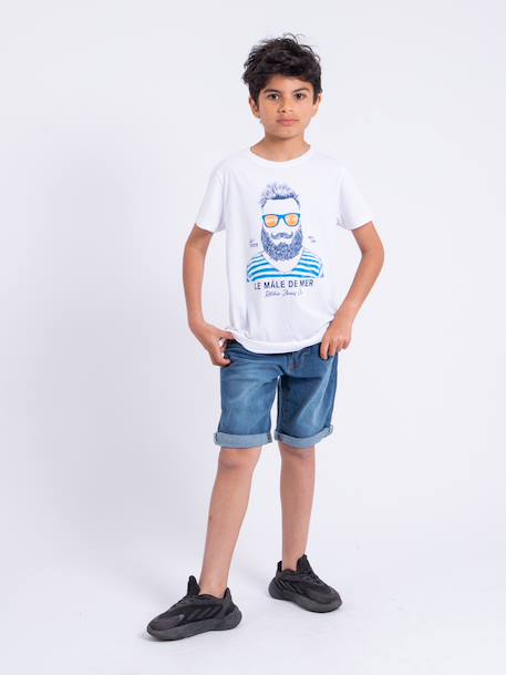 T-shirt manches courtes col rond pur coton nabarzu garçon Blanc+Jaune 4 - vertbaudet enfant 