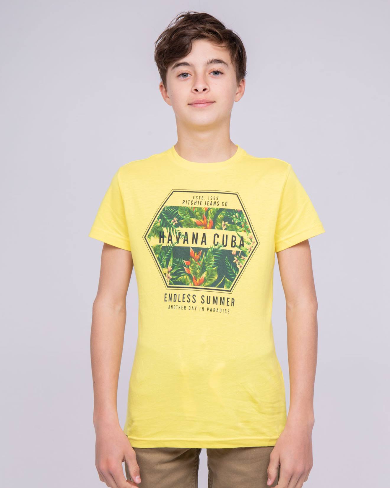 T-shirt Col Rond Pur Coton Nibou Garçon Jaune