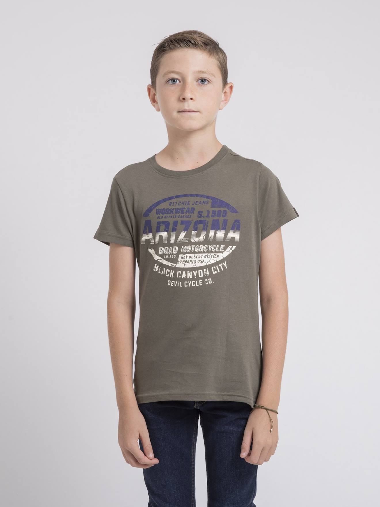 T-shirt Col Rond Pur Coton Jacraig Garçon Kaki