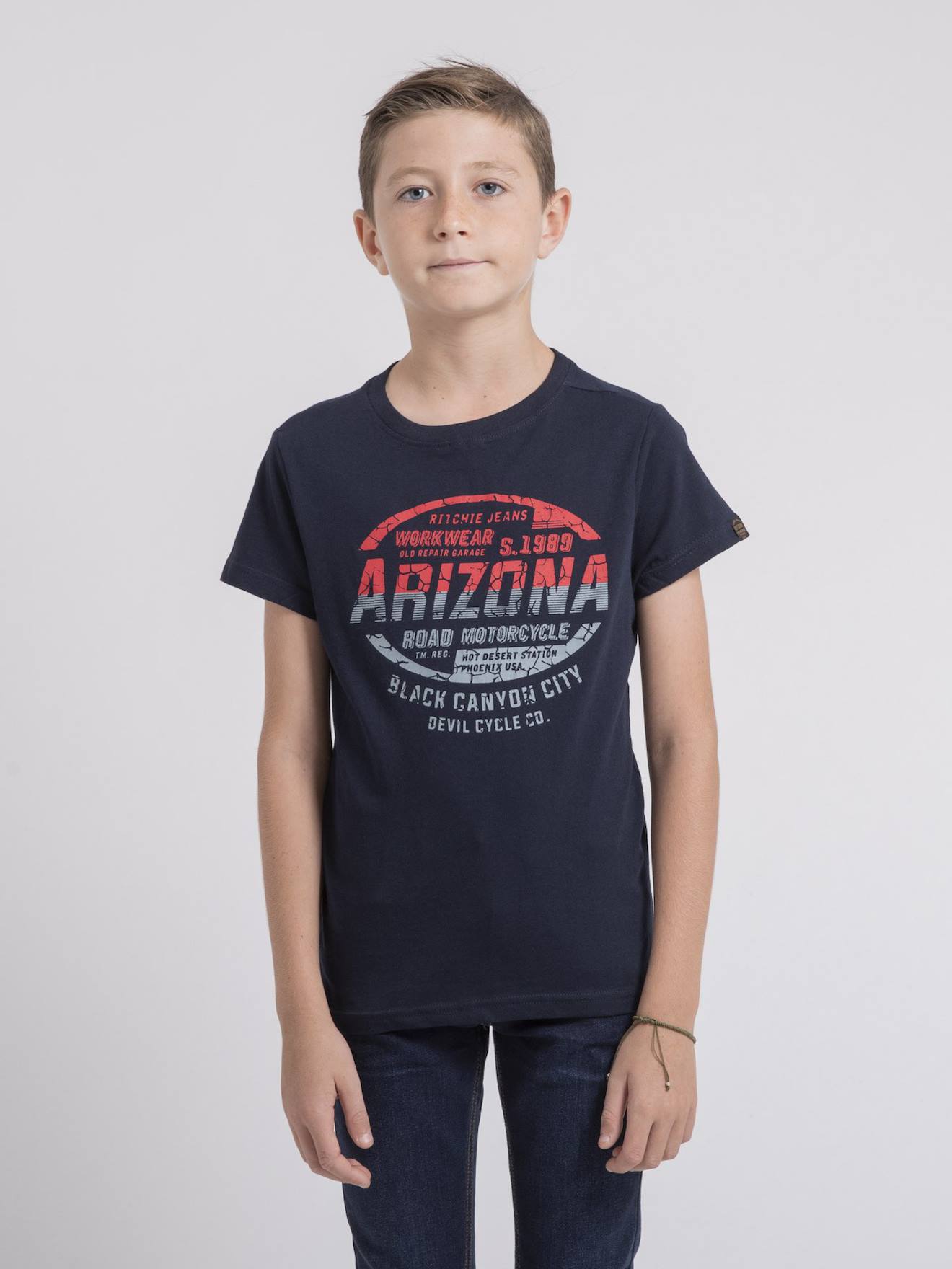 T-shirt Col Rond Pur Coton Jacraig Garçon Bleu Marine