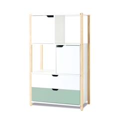 Armoire Enfant 3 Niches + 4 Tiroirs - Rangement Pratique Et Coloré Pour Chambre