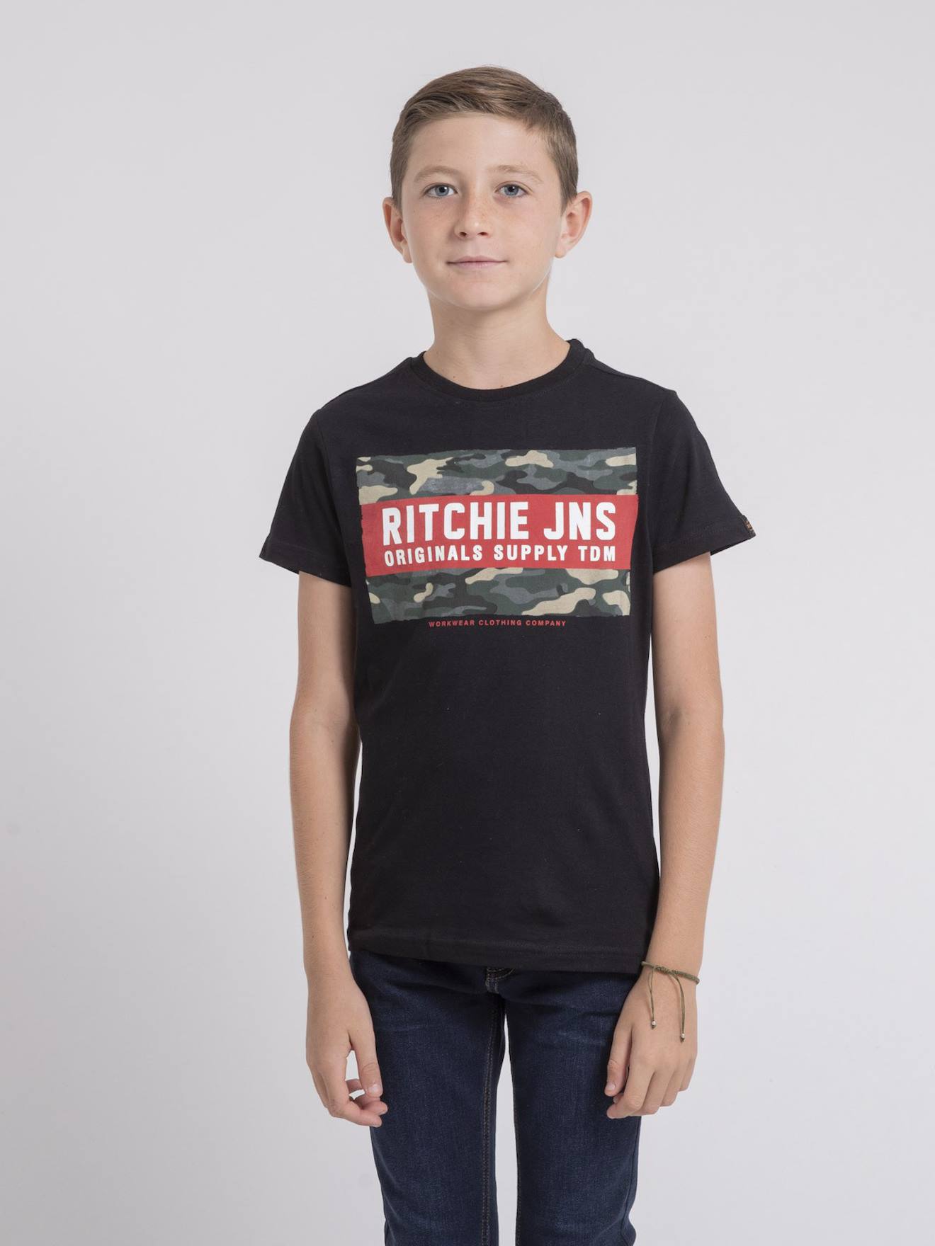 T-shirt Col Rond Pur Coton Jardin Garçon Noir