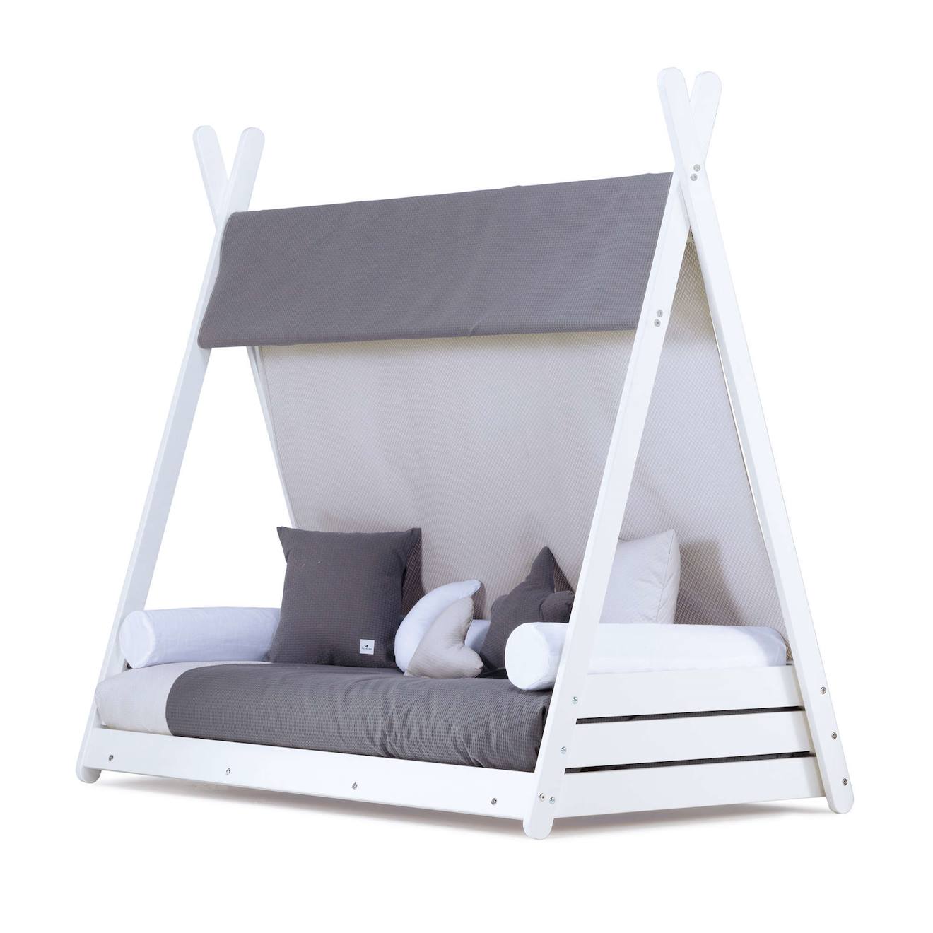 Lit Bébé Montessori En Blanc Avec Textile Gris