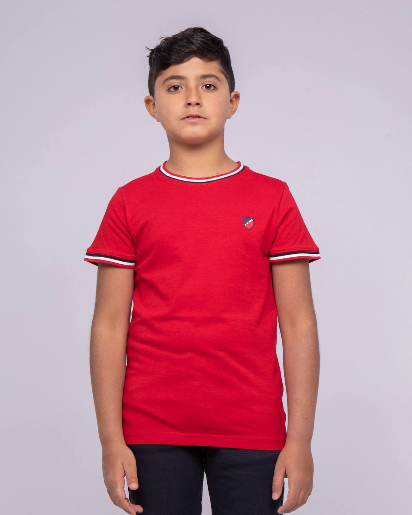 T-shirt Col Rond Pur Coton Nobiwone Garçon Rouge