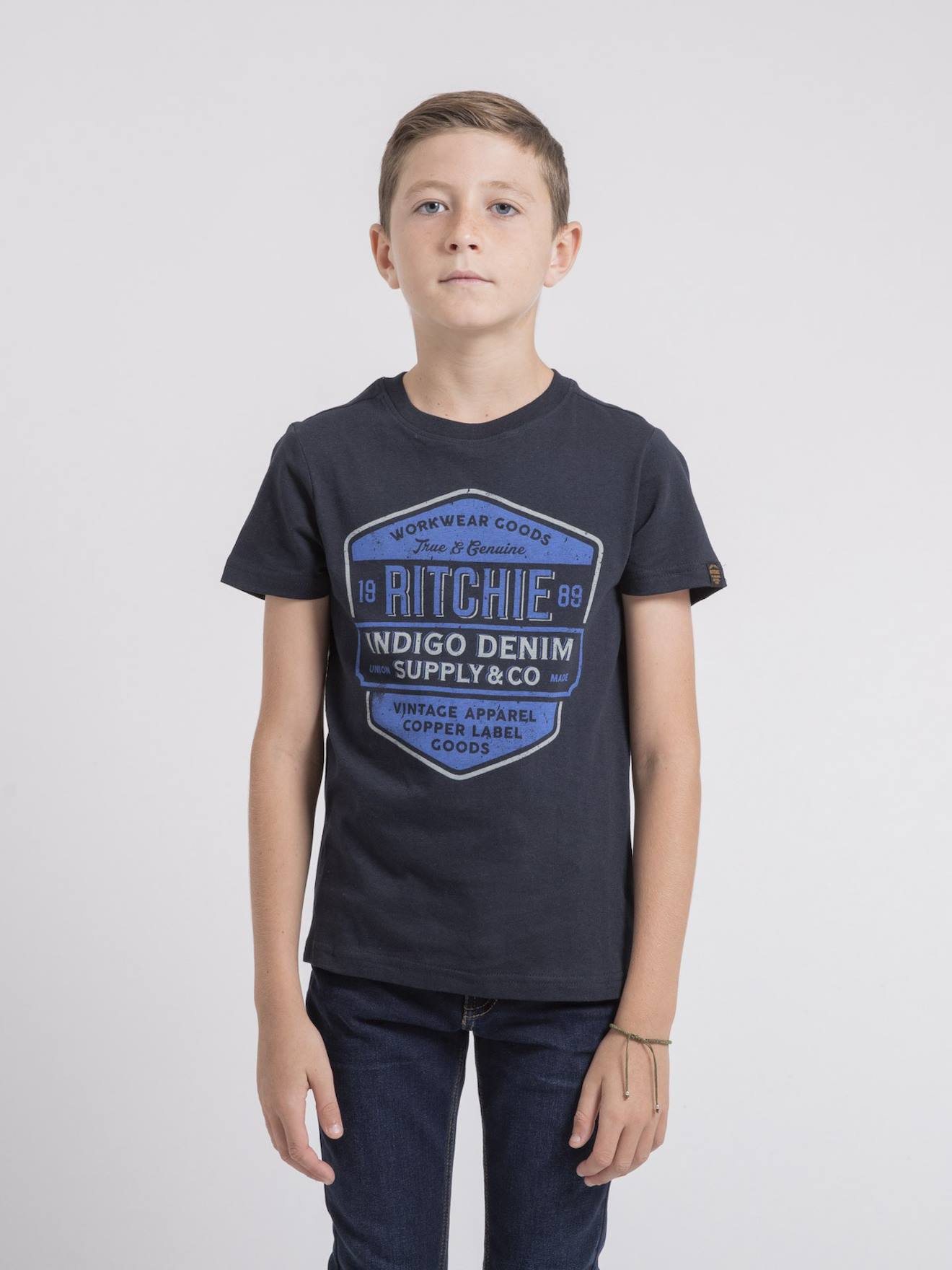 T-shirt Col Rond Pur Coton Jagny Garçon Bleu Marine