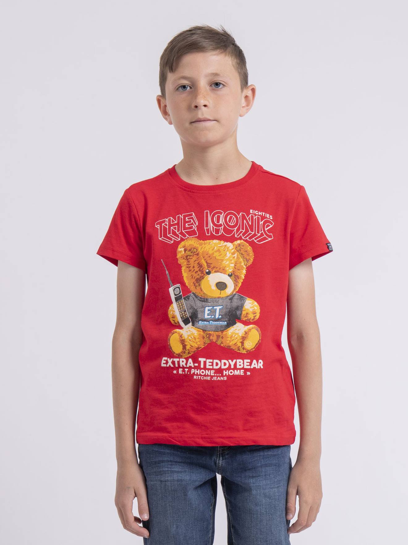 T-shirt Col Rond Pur Coton Neverso Garçon Rouge