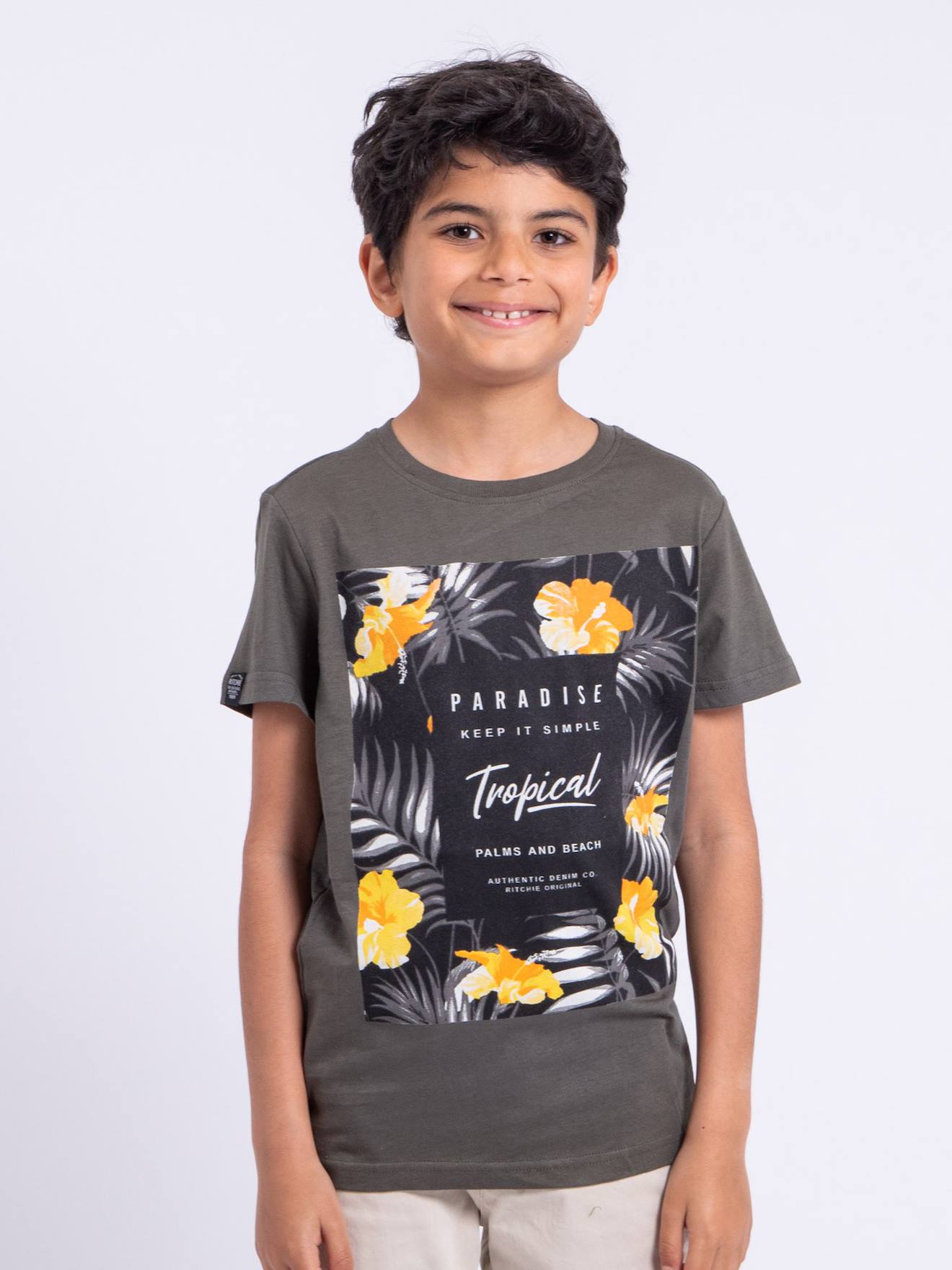 T-shirt Manches Courtes Col Rond Pur Coton Noctavio Garçon Kaki