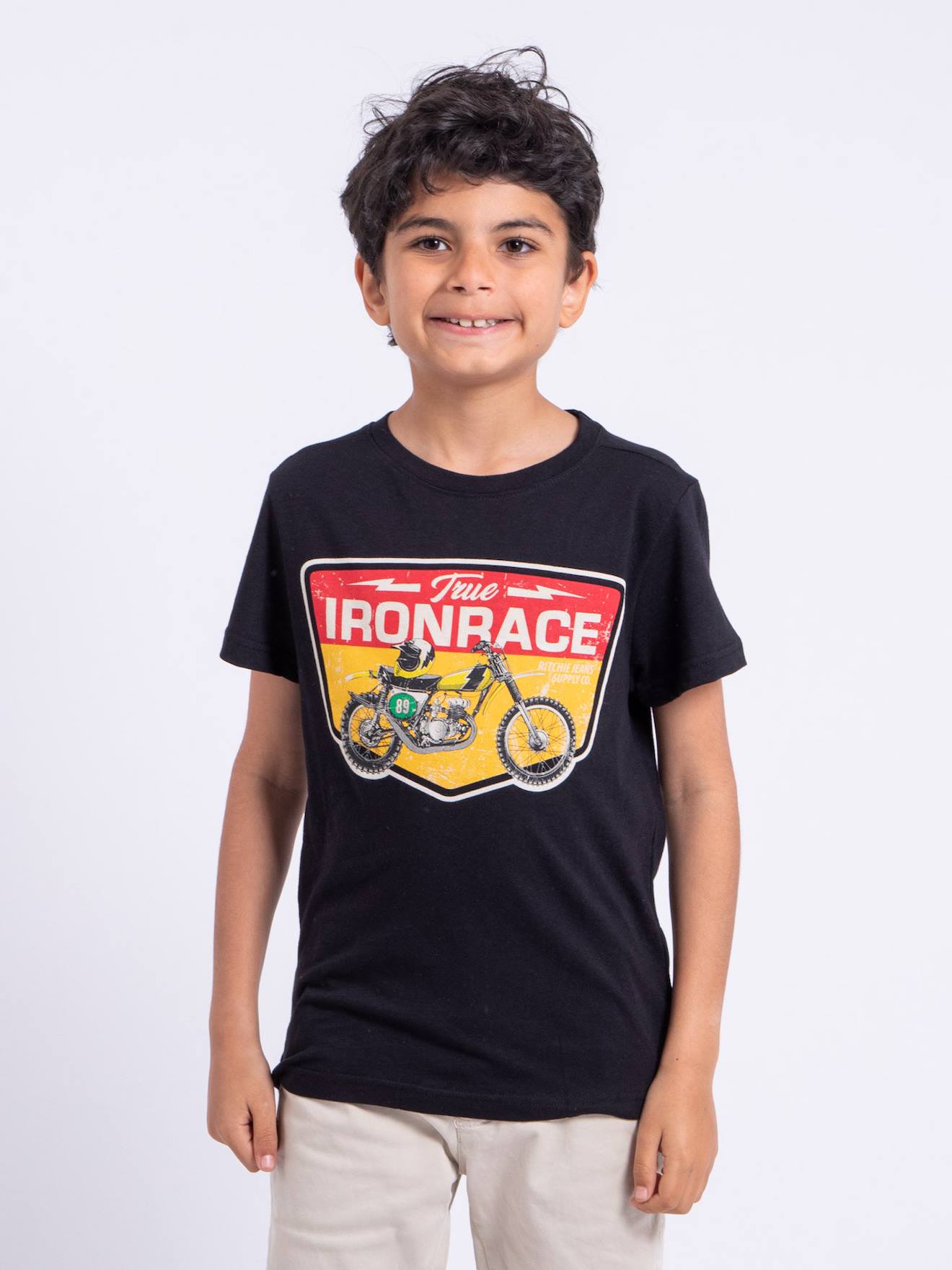 T-shirt Manches Courtes Col Rond Pur Coton Nabojan Garçon Noir