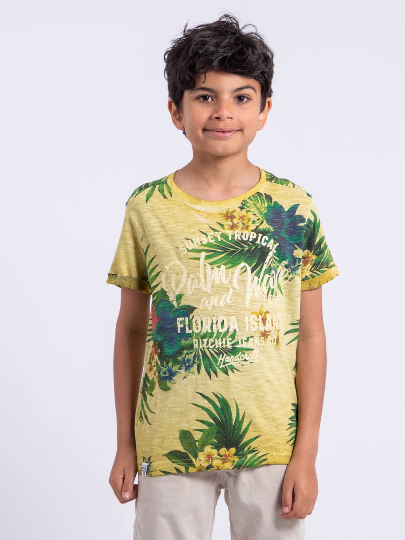 T-shirt Manches Courtes Col Rond Pur Coton Nabane Garçon Jaune