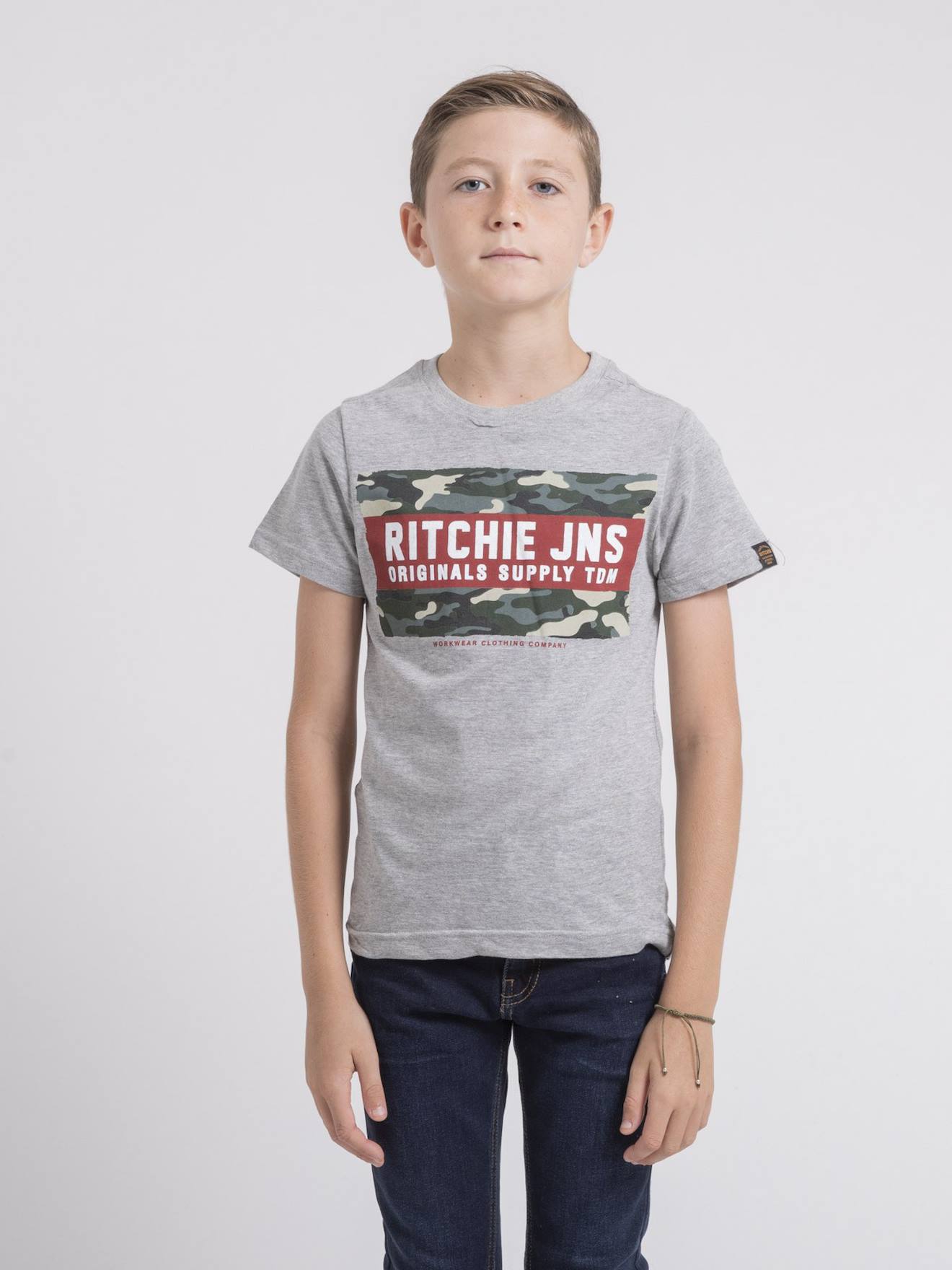 T-shirt Col Rond Pur Coton Jardin Garçon Gris