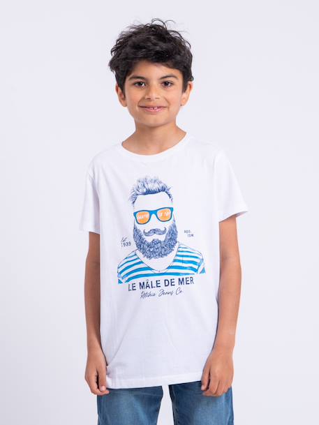 T-shirt manches courtes col rond pur coton nabarzu garçon Blanc+Jaune 1 - vertbaudet enfant 