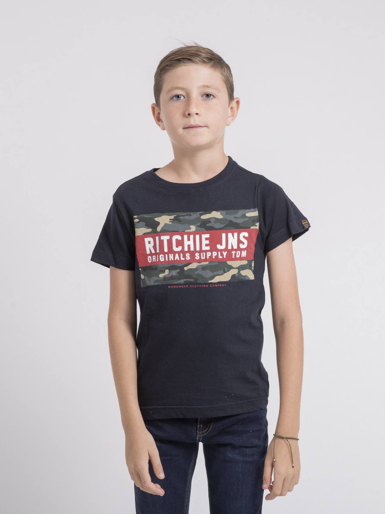 T-shirt Col Rond Pur Coton Jardin Garçon Bleu Marine