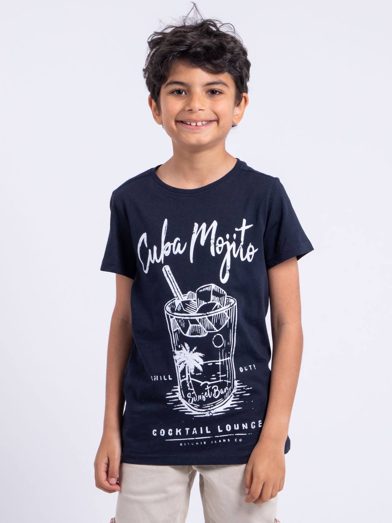 T-shirt Manches Courtes Col Rond Pur Coton Nogan Garçon Bleu Marine