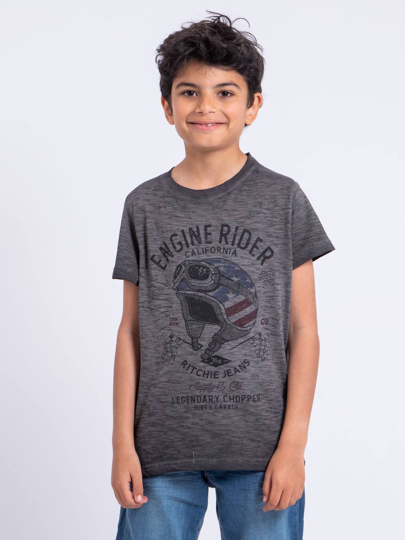 T-shirt Manches Courtes Col Rond Pur Coton Numelwin Garçon Gris