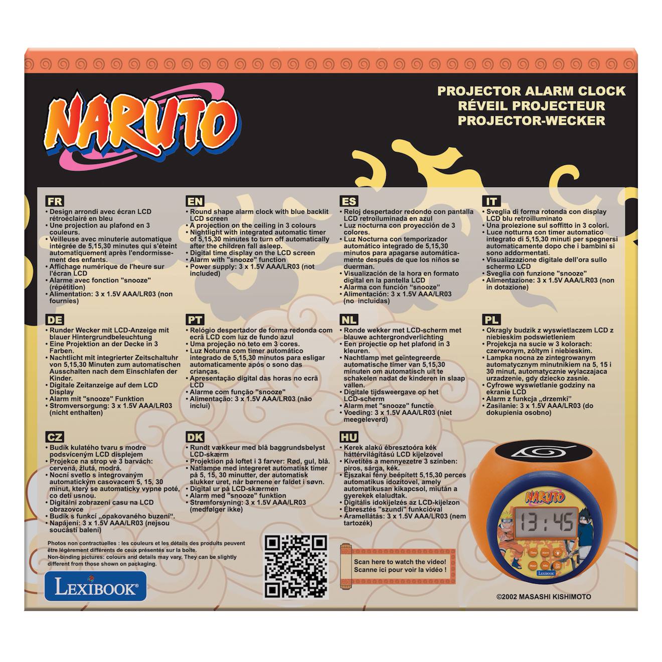 Réveil Projecteur Naruto – Avec Veilleuse, écran LCD, Projection Du Symbole De Konoha – Bleu/jaune/rouge