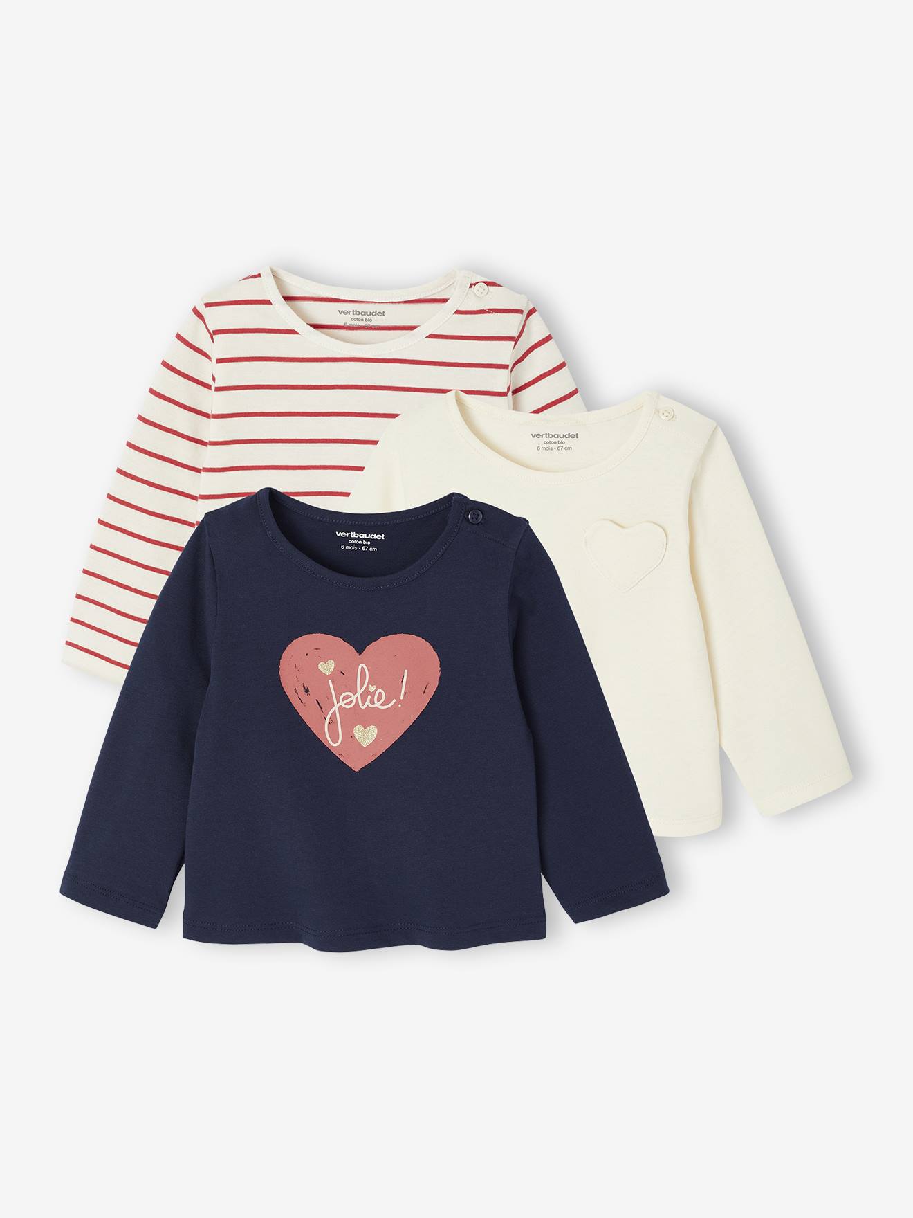 Lot de 3 T-shirts Basics bébé manches longues marine
