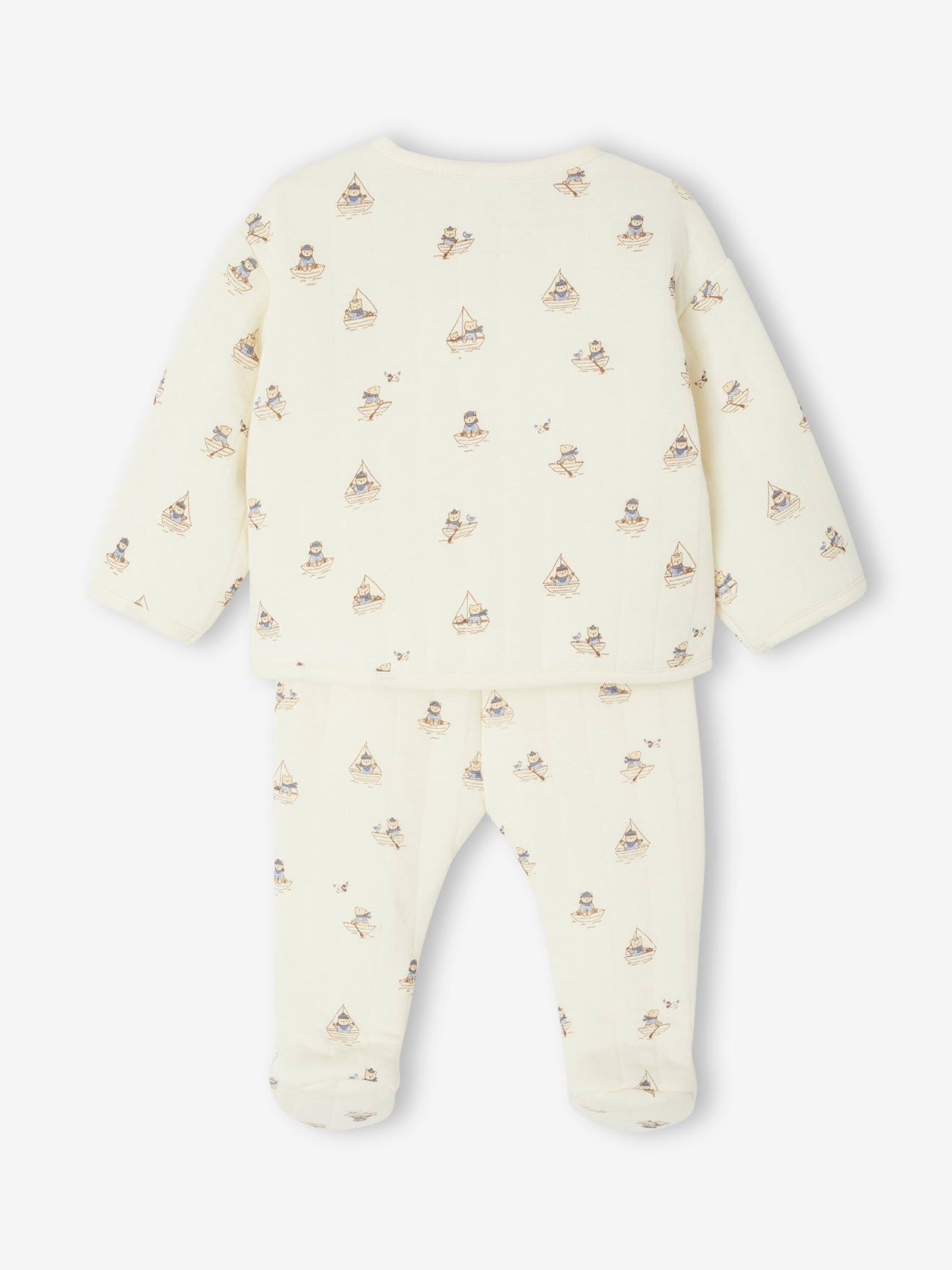 Ensemble matelassé gilet + pantalon à pieds entièrement imprimé écru (Vertbaudet) - Image 2