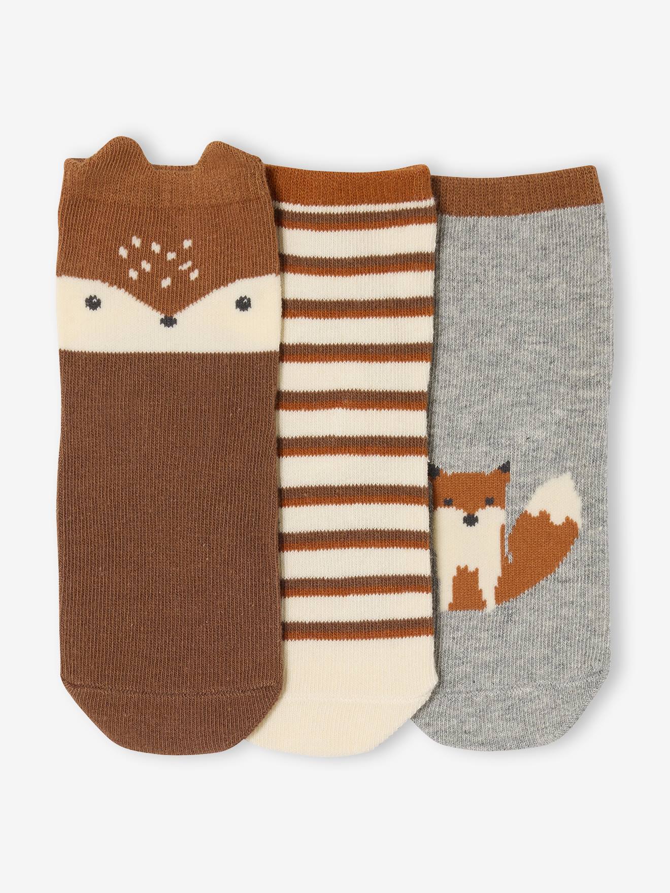 Lot de 3 paires de chaussettes « renard » bébé garçon assorties (Vertbaudet) - Image 1