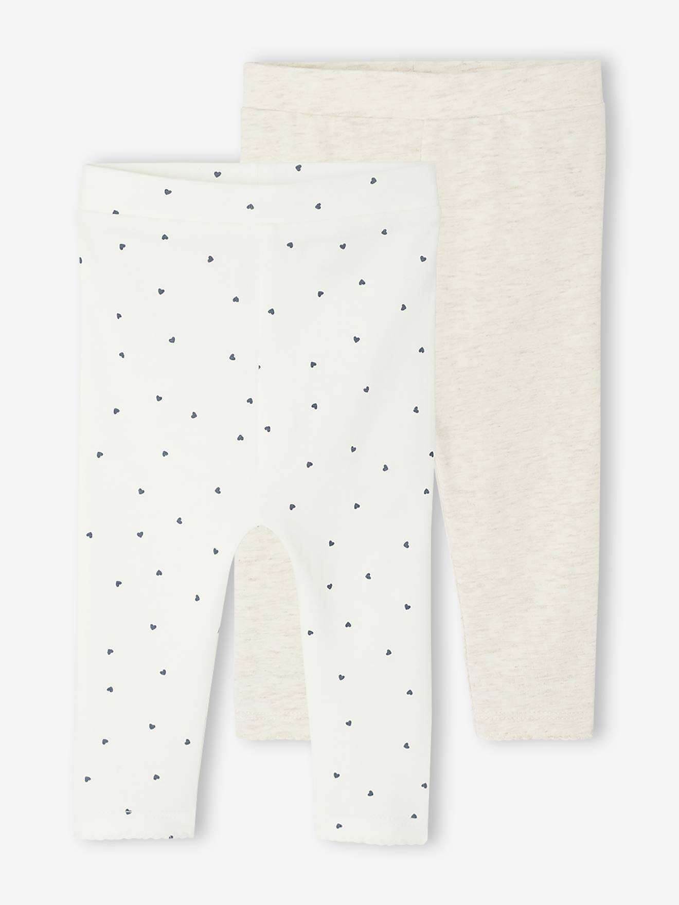 Lot 2 leggings naissance Basics : 1 uni + 1 imprimé écru