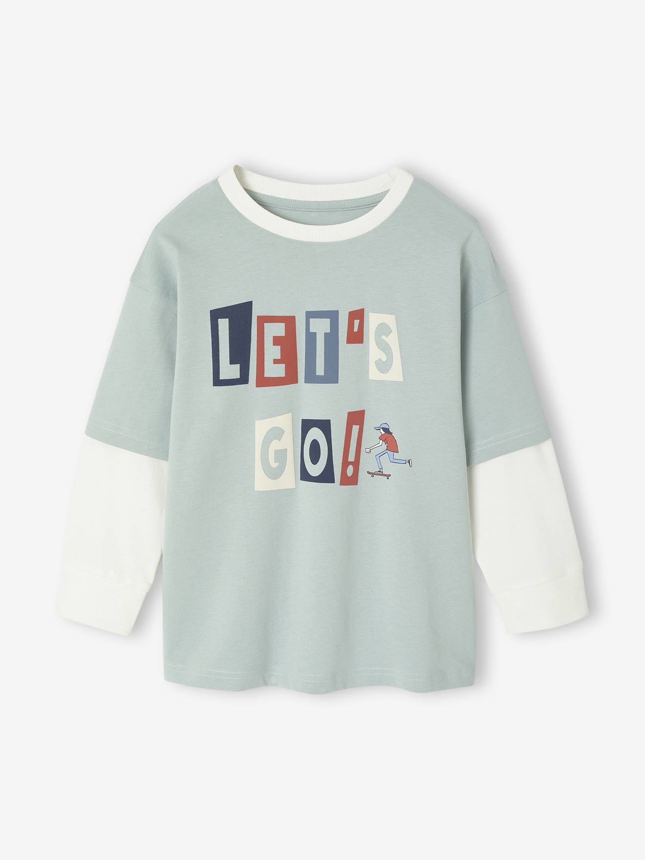 Tee-shirt effet superposition floqué garçon vert d'eau