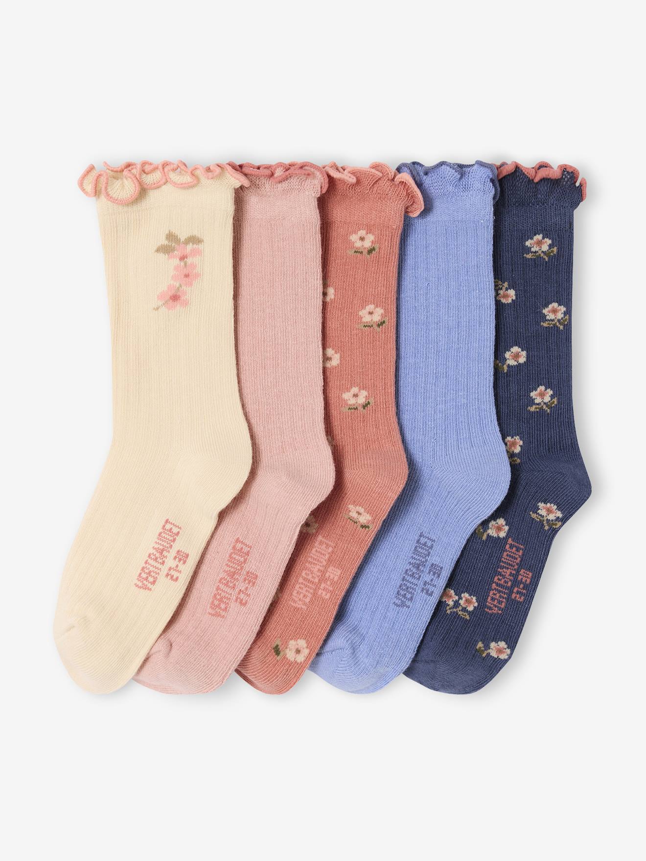 Lot de 5 paires de chaussettes fleurettes fille assorties
