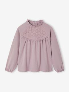 -Tee-shirt blouse fille détail broderie anglaise manches longues
