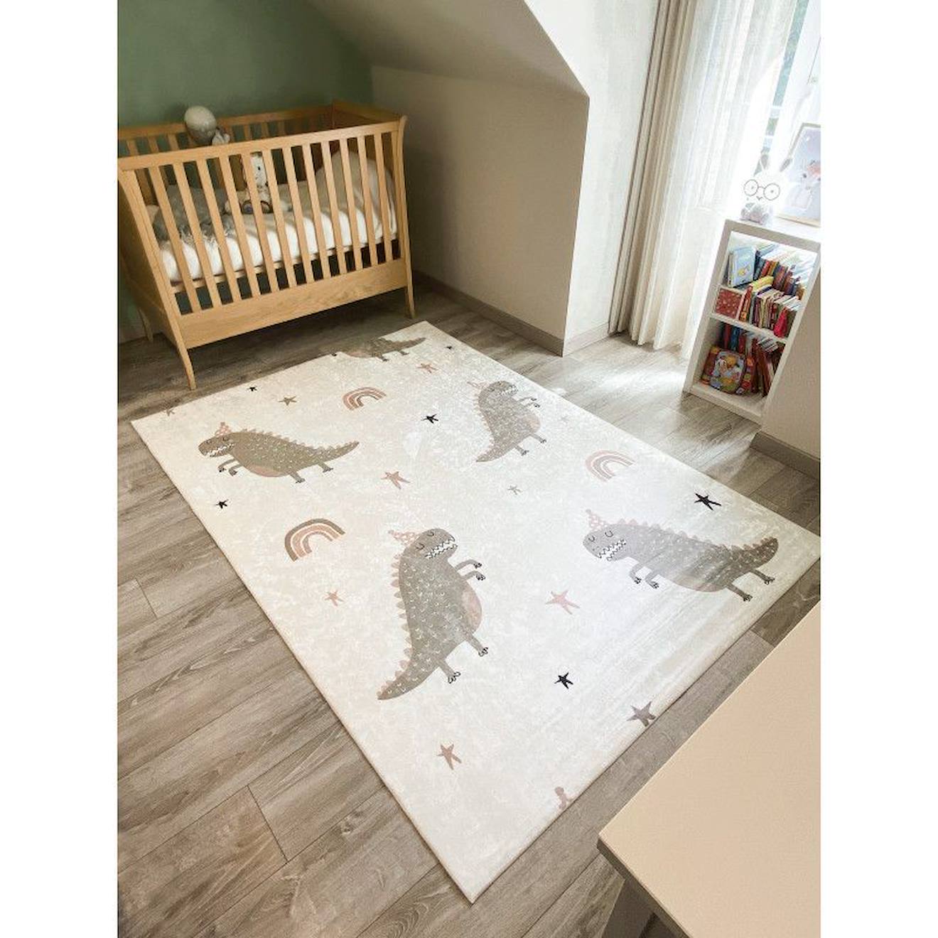 Tapis Enfant Dinosaures Happy En Polyester Vert (Nazar Rugs) - Image 1