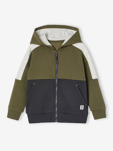 Garçon-Pull, gilet, sweat-Sweat garçon zippé à capuche effet colorblock sport 