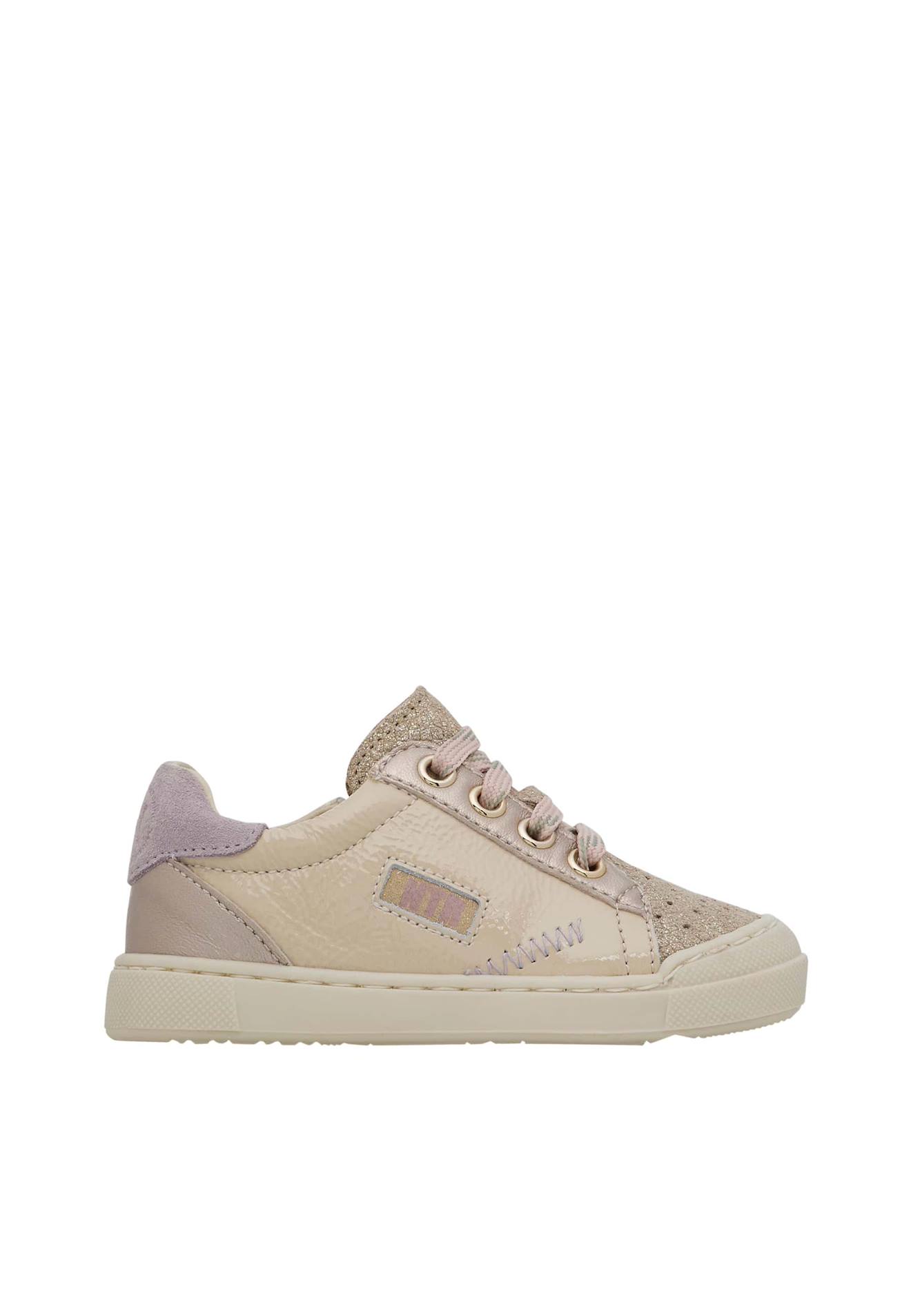 Baskets En Cuir Verni Et Suède Avec Pailletes Faluk Zip Crème-lilas