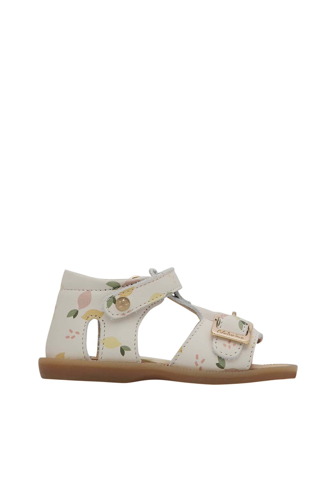 Sandales En Cuir Avec Imprimé Citrons Quarzo Blanc Crème