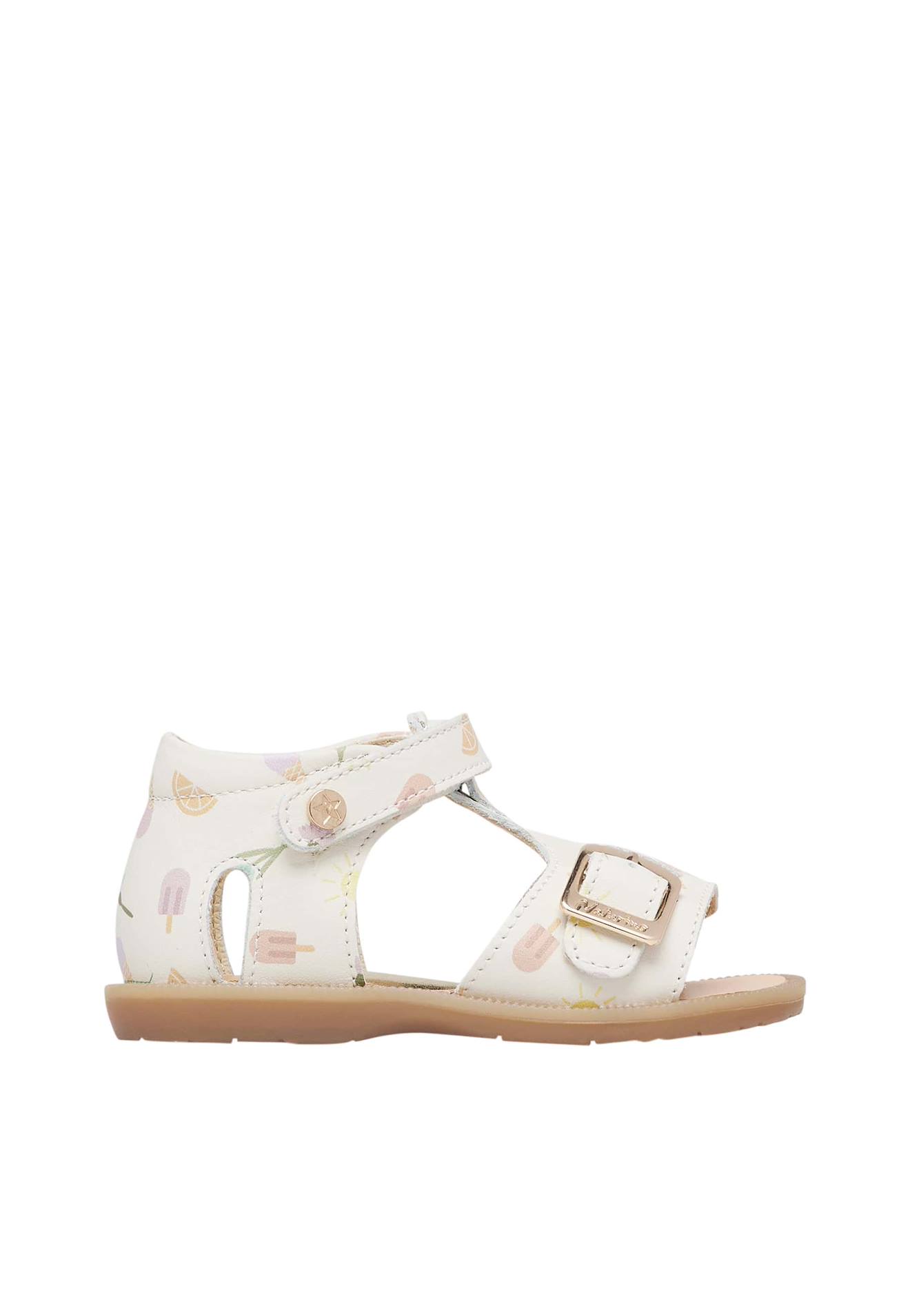 Sandales En Cuir Imprimé Quarzo. Blanc Crème