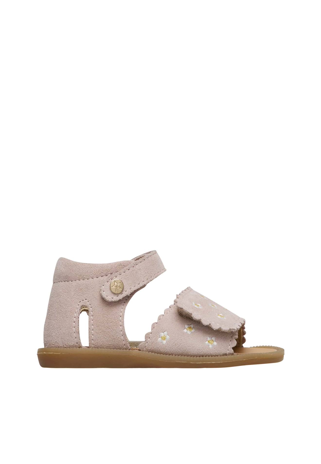 Sandales En Suède Avec Imprimé Marguerites Maya Embr Rose Poudré