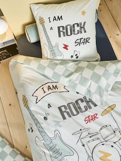 Parure housse de couette + taie d'oreiller enfant ROCK MUSIC, avec coton recyclé  - vertbaudet enfant
