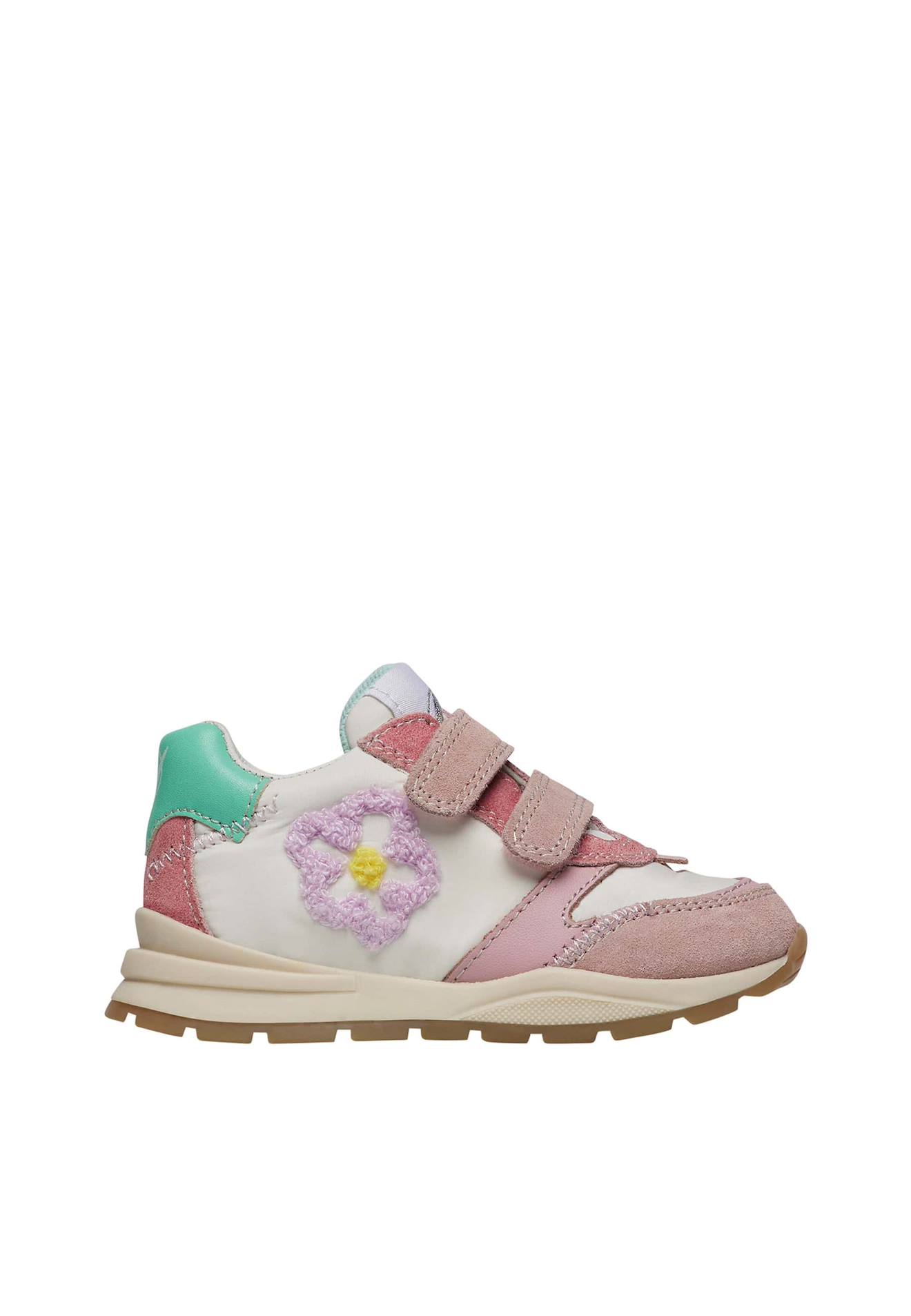 Baskets En Suède Et Tissu Avec Fermeture Scratch Quelly 3 Vl. Blanc-rose