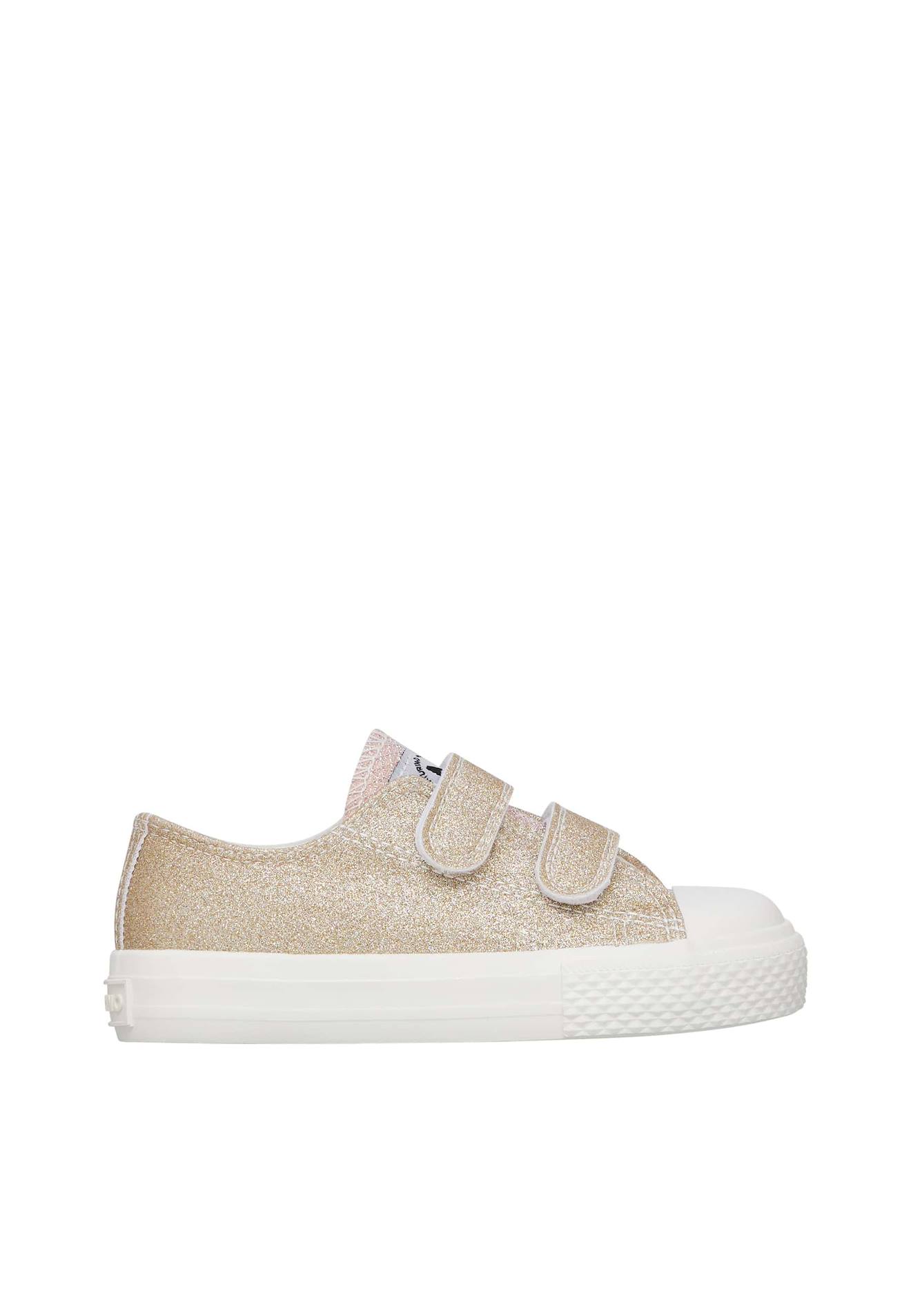 Baskets En Cuir Avec Paillettes Et Fermeture Scratch Ayasy Vl. Platine