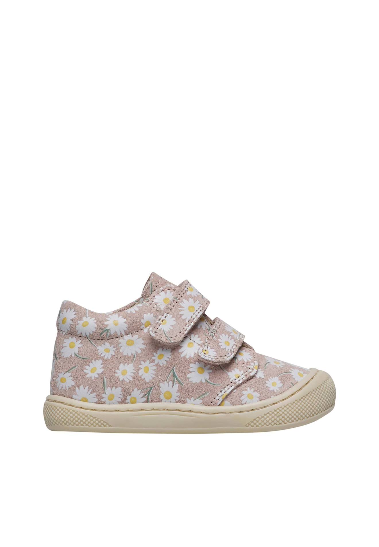 Chaussures Premiers Pas En Suède Avec Imprimé Camomille Cocoon Wide Vl Rose Poudré