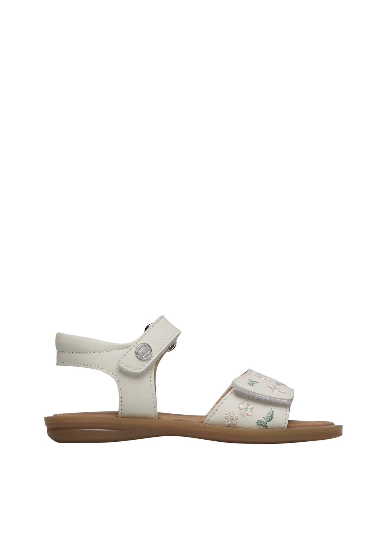 Sandales En Cuir Avec Fleurs Appliquées Aerina Blanc Crème