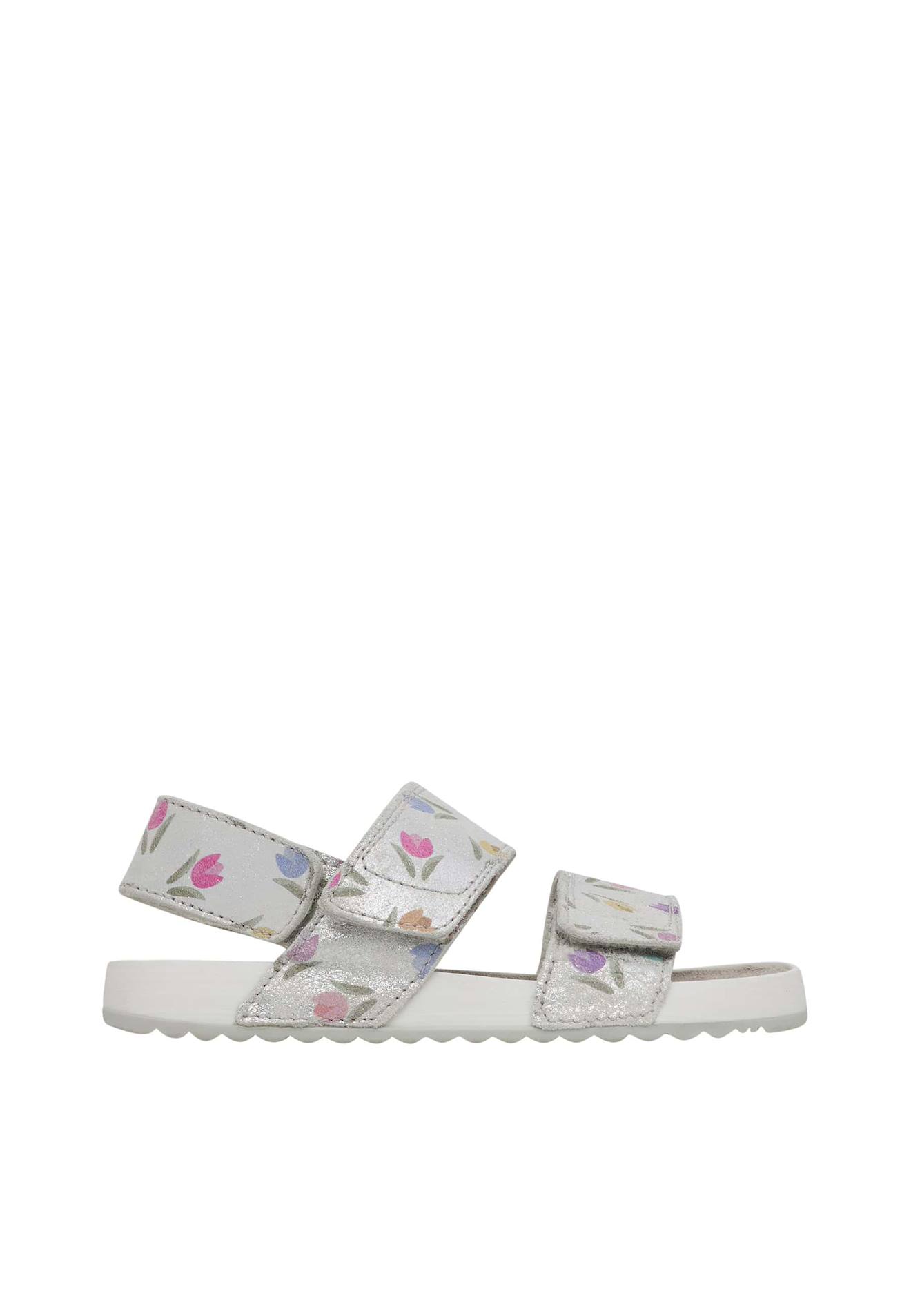 Sandales En Cuir Avec Imprimé Tulipes Holkas. Argent