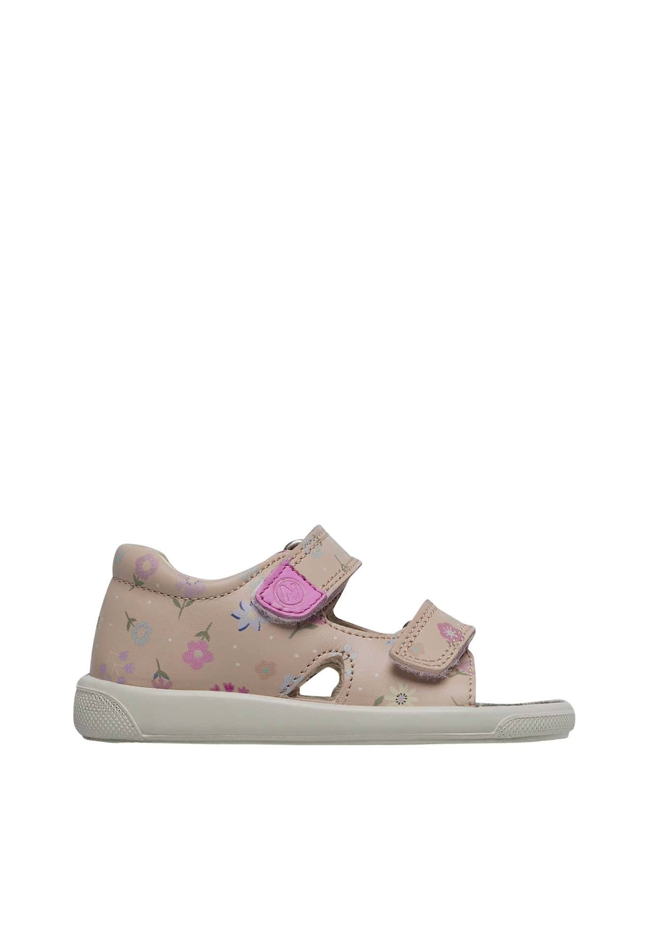 Sandales En Cuir Avec Imprimé Fleurs July Rose Poudré