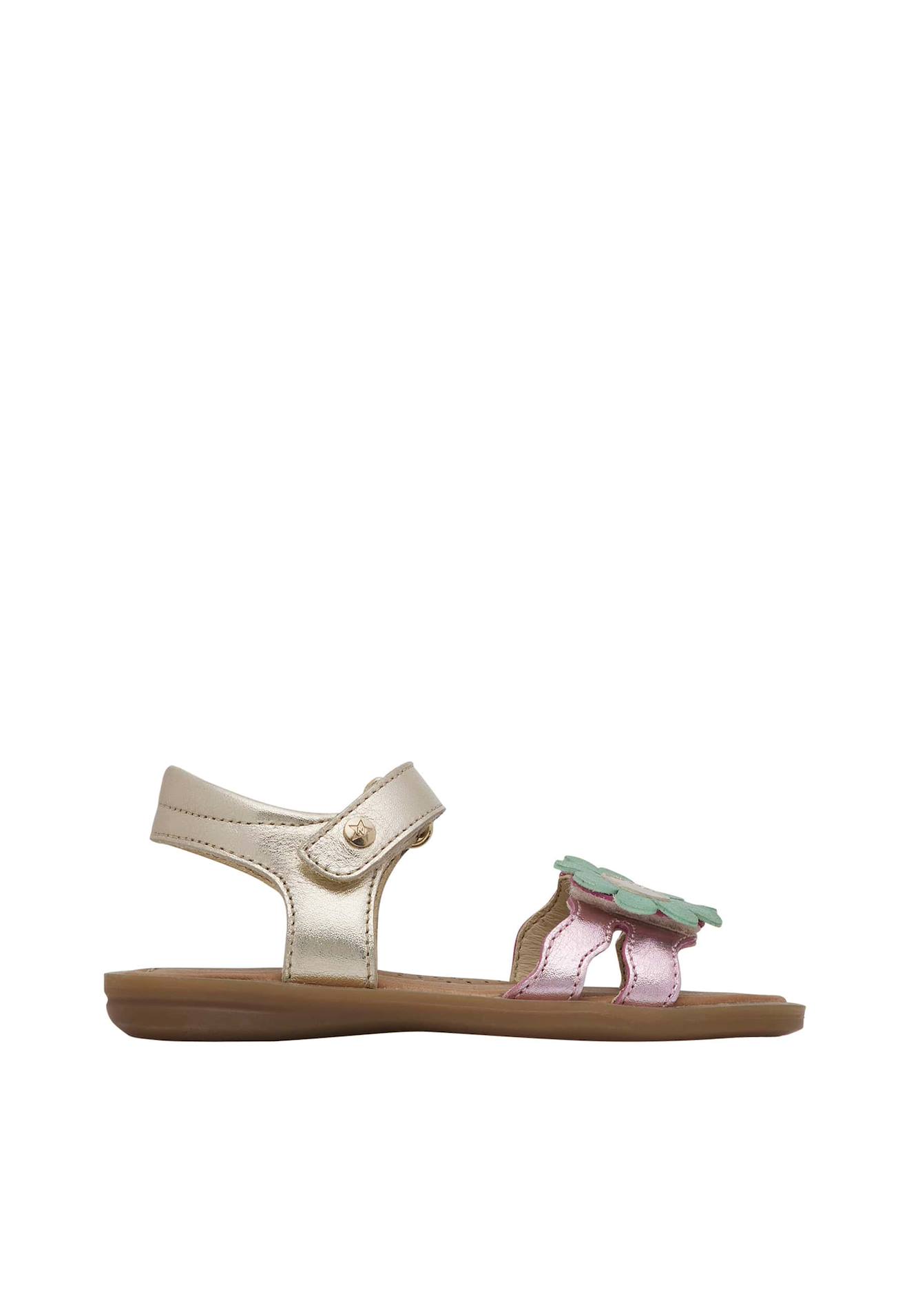 Sandales En Cuir Laminé Avec Fleurs Appliqués Arisle Rose-platine
