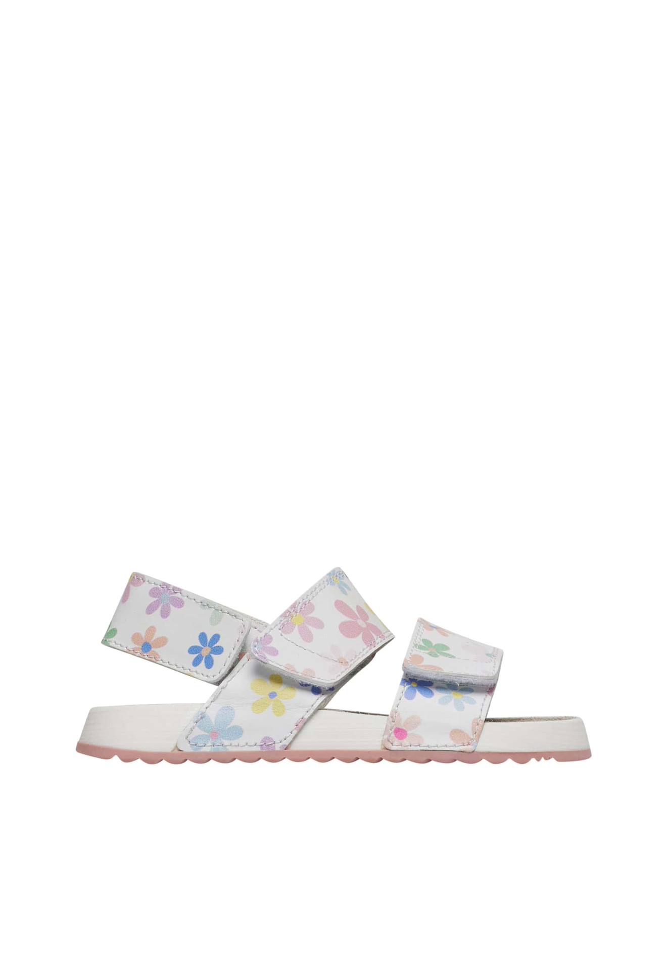 Sandales En Cuir Avec Imprimé Fleurs Holkas. Blanc-rose