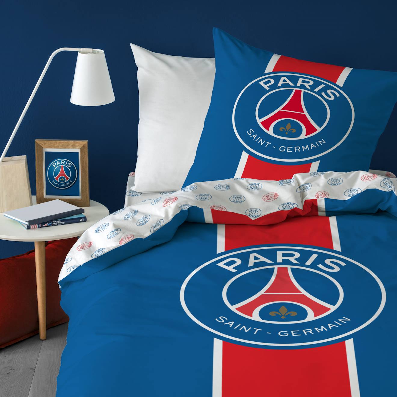 Parure De Lit Imprimée 100% Coton, Psg Classic Bleu