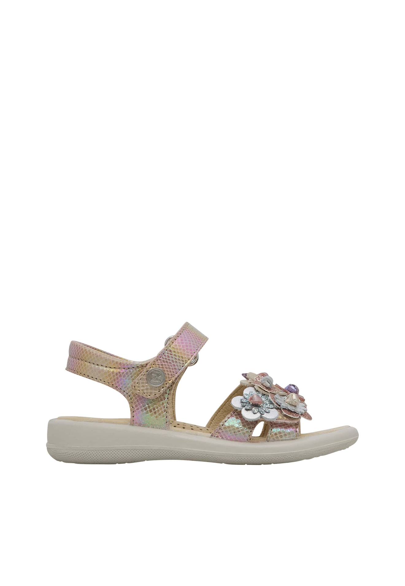 Sandales En Cuir Métallisé Avec Fleurs Appliquées Brahma Argent-rose