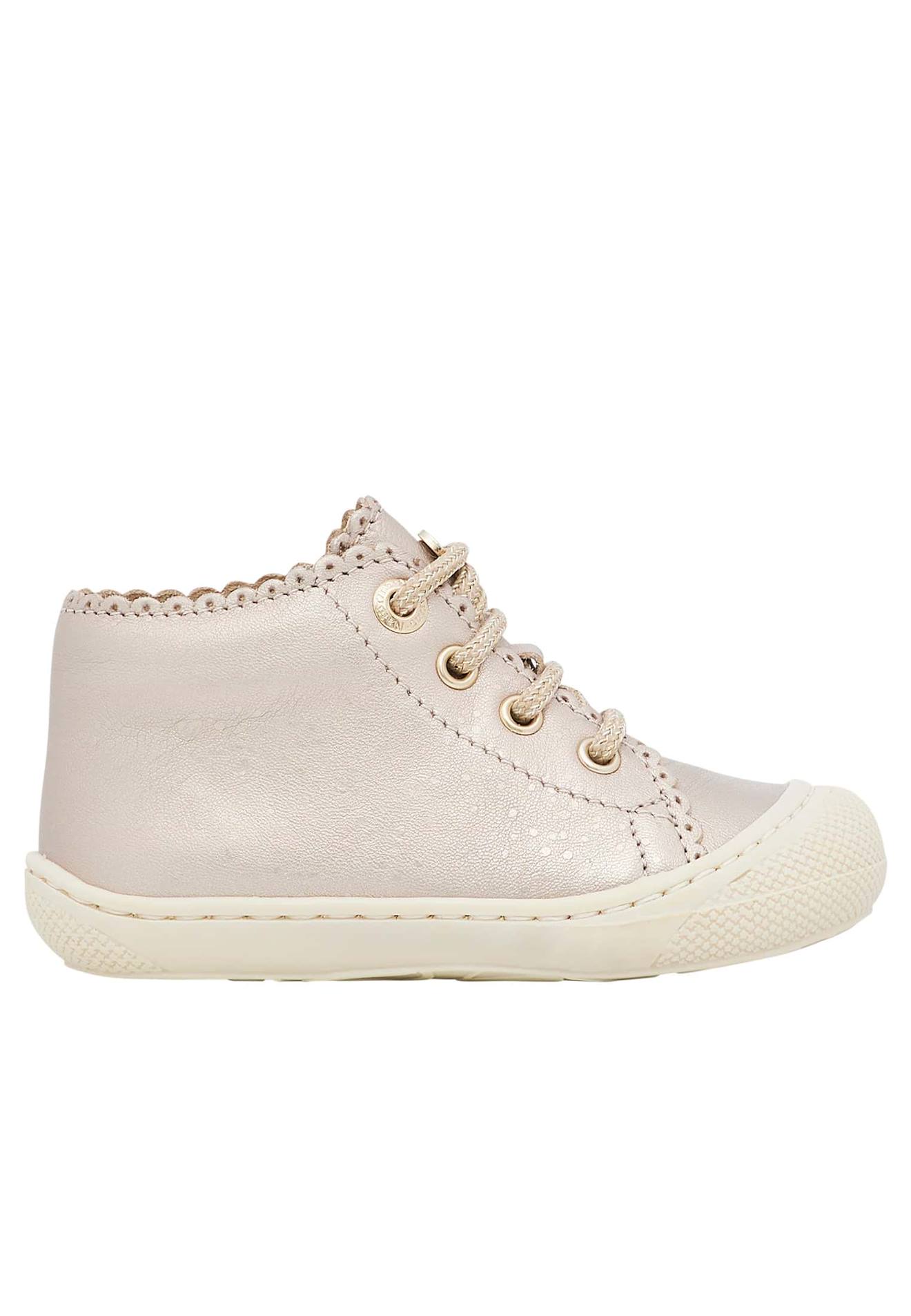 Chaussures Premiers Pas En Cuir Lamé Cottins Rose Poudré