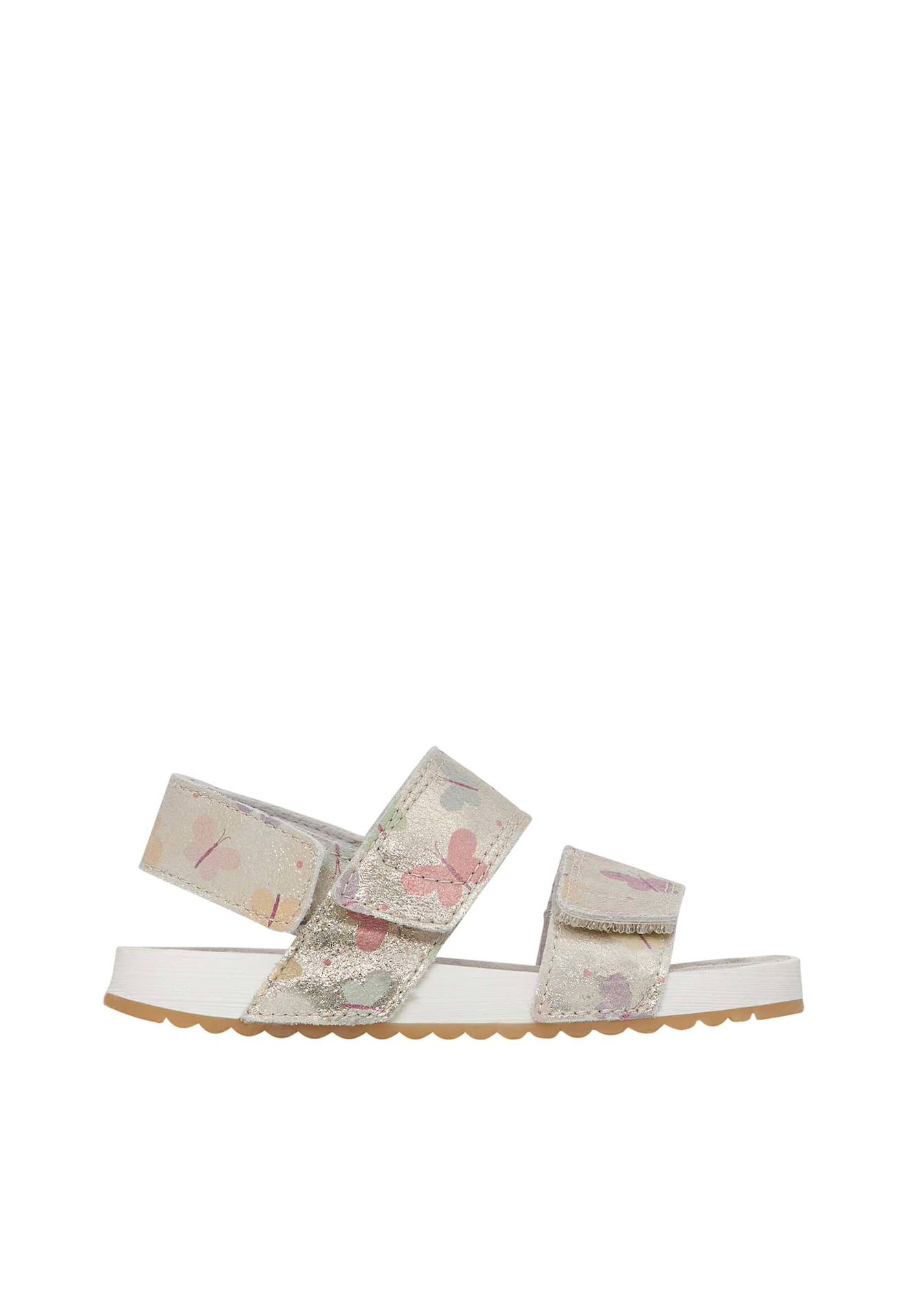 Sandales En Cuir Avec Imprimé Papillons Holkas. Platine