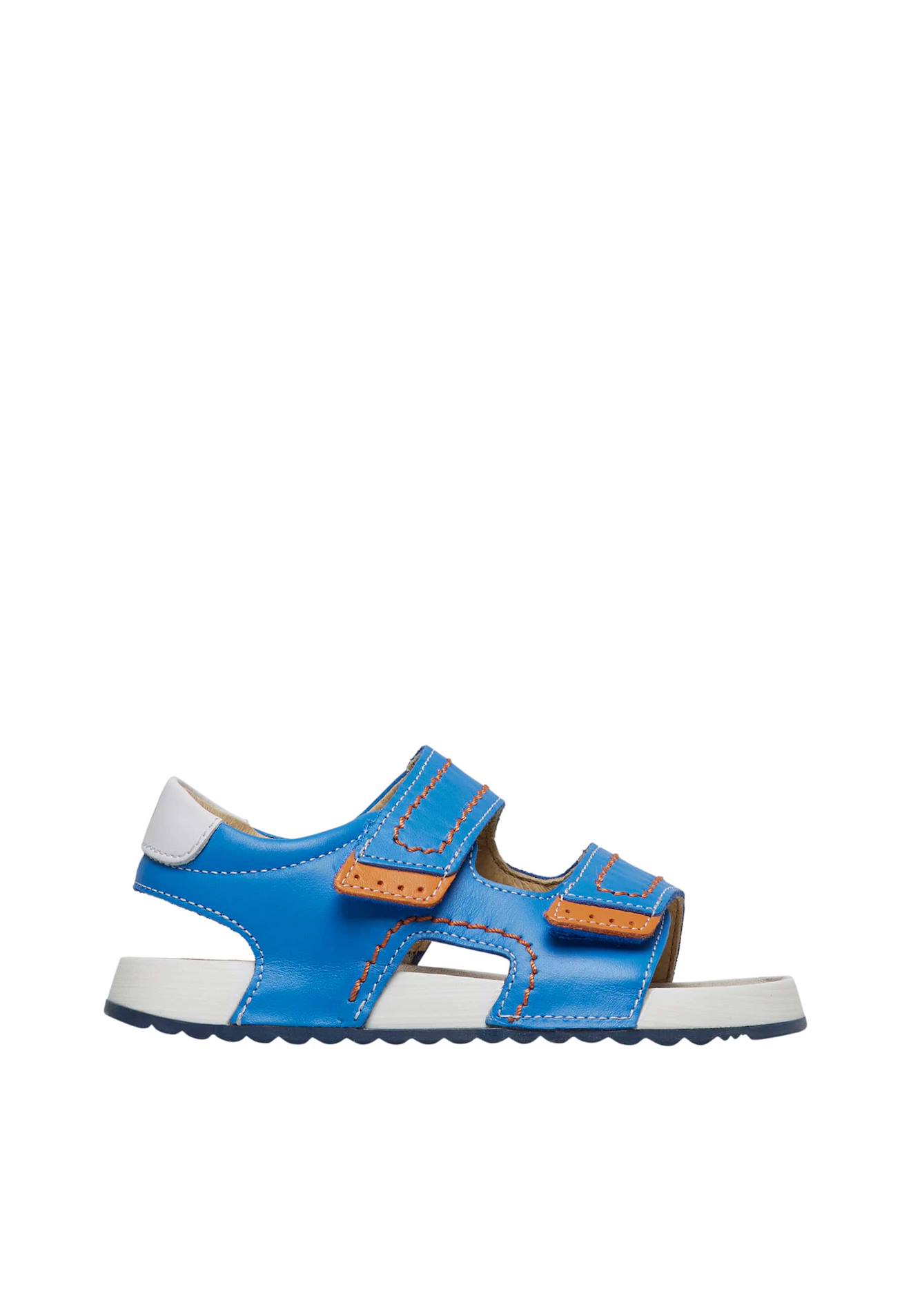 Sandales En Cuir Avec Double Fermeture Scratch Glovy. Orange-bleu