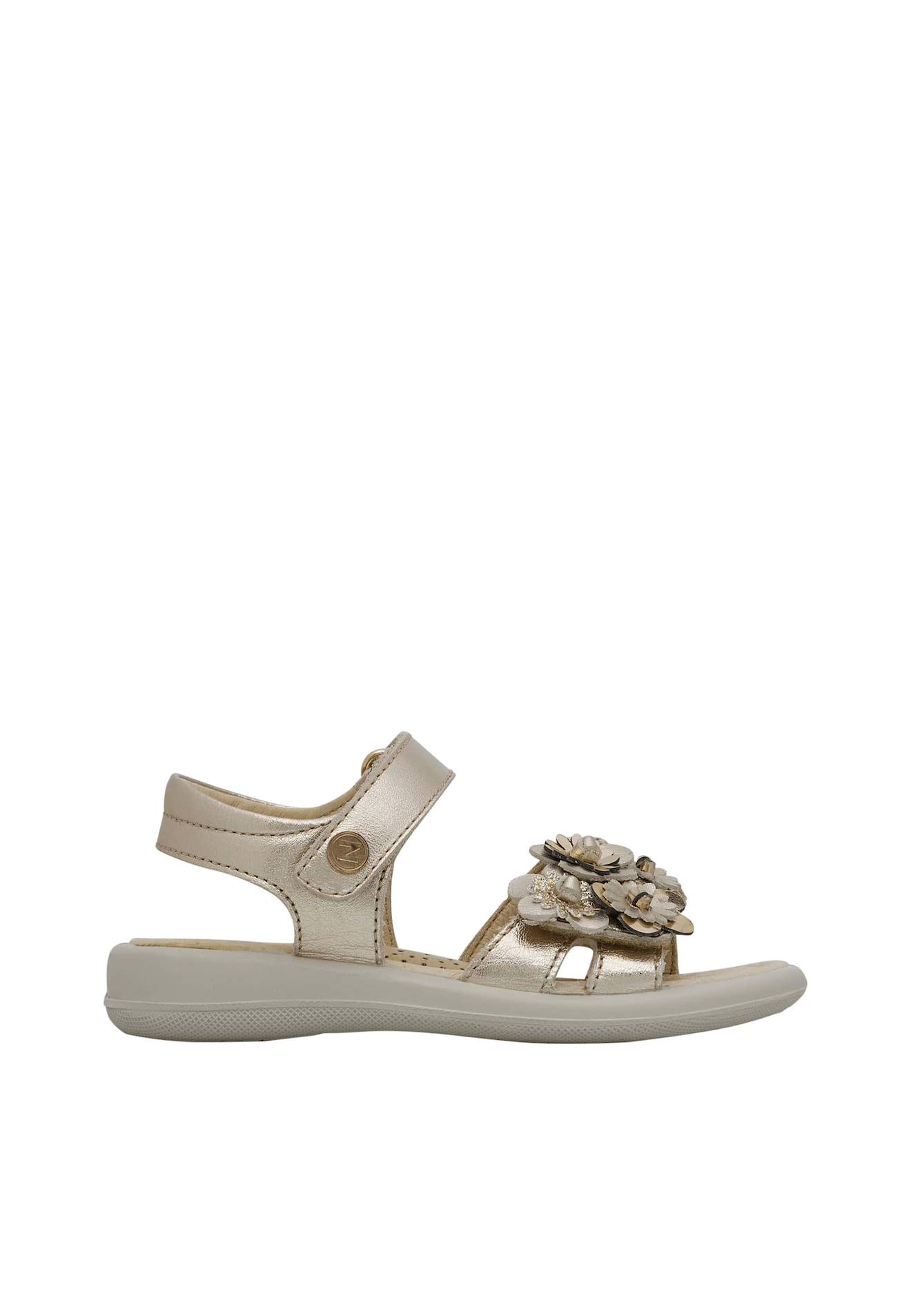 Sandales En Cuir Métallisé Avec Fleurs Appliquées Brahma Blanc-platine