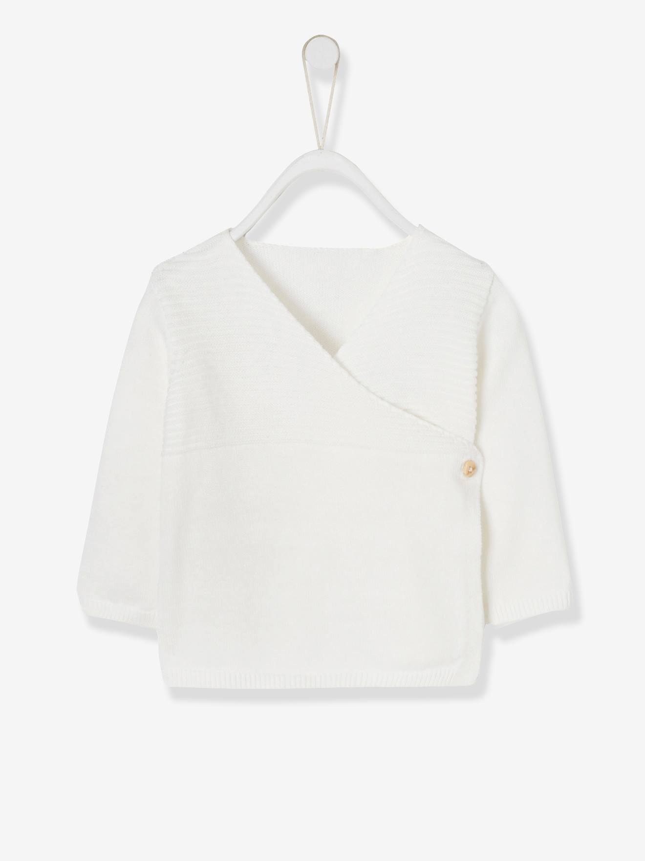 Brassière naissance fille en tricot écru