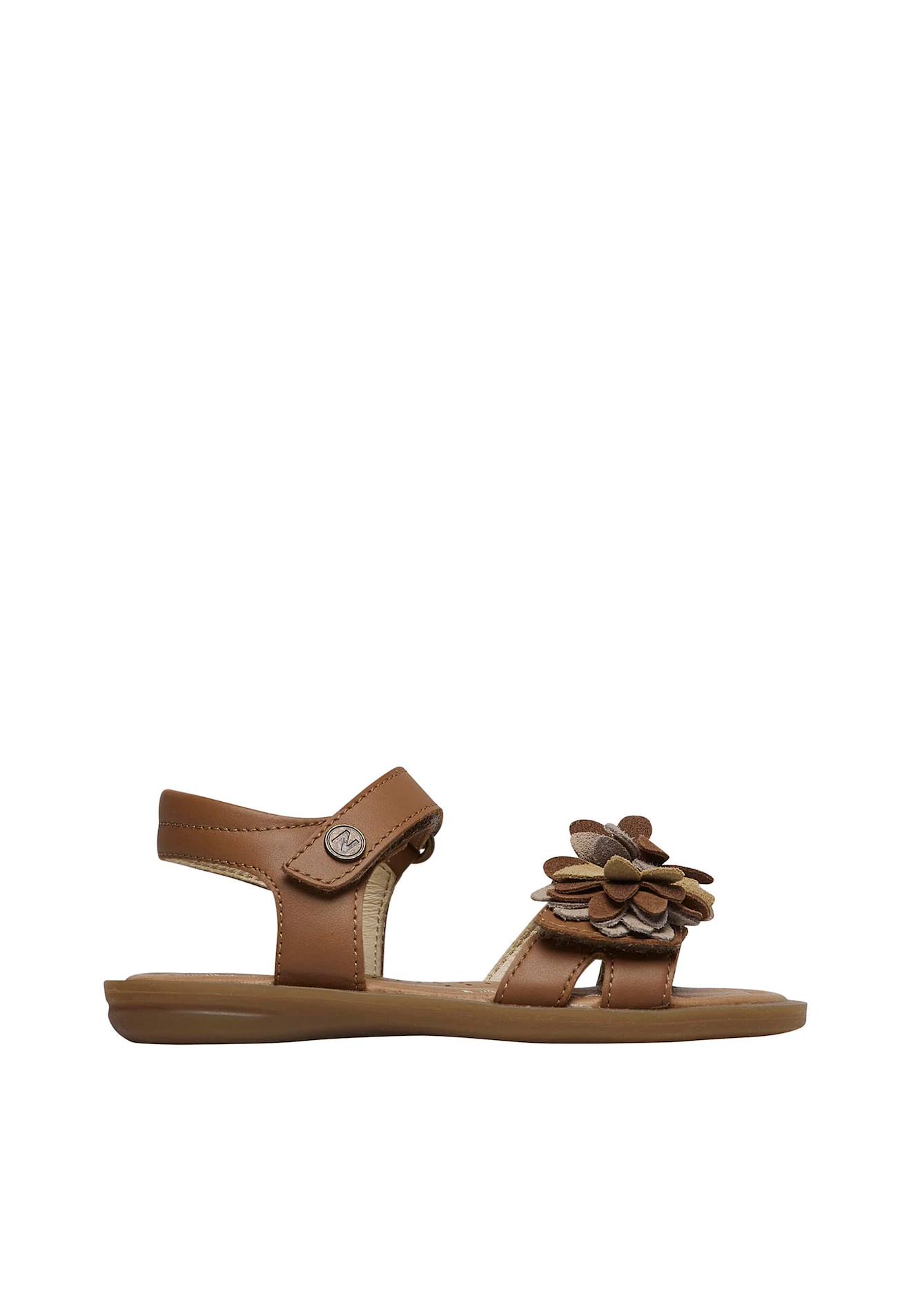Sandales En Cuir Avec Fleurs Appliquées Lioren Cognac